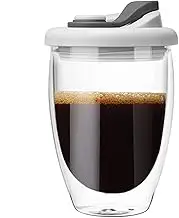 RROAD Glass Coffee Cup Double Wall Insulated Coffee Travel Cup with Silicone Lid Lovely Cup for Christmas Anniversary and Birthday (450ml, Grey)