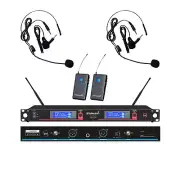 2CH Wireless UHF Microphone System Headset Lavalier Lapel Microphone Karaoke Mic