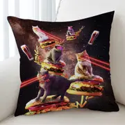 Funny and Cool Galaxy Cat on Cheeseburger Cushion Cover