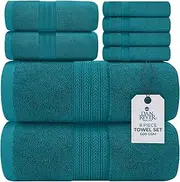 [DAN RIVER] 100% Ring Spun Cotton 8-Piece Towel Set, Teal, 2 Bath Towels, 2 Hand Towels and 4 Washcloths, 550 GSM - Soft and Absorbent for Bathroom, Spa, and Gym