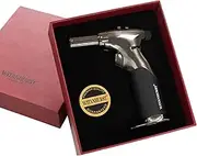 Cocktail Smoker Kitchen Torch - Refillable Butane Torch with Adjustable Flame Culinary Torch for Smoke Infuser Gun, Cooking Food, Baking, BBQ - Butane Gas NOT included (Titanium Gray)