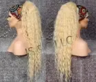 Pale Yellow Blonde Human Hair Blend Ponytail Heat Safe wavy Ex long drawstring
