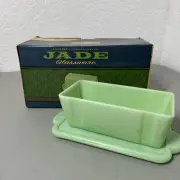 VTG Jadeite Green Milk Glass Butter Dish W/ Lid New Open Box Country Living