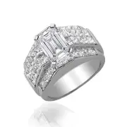 18k White Gold Bridal Ring Set 3.50 CT Emerald Diamond Princess Cut Shape GIA