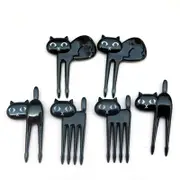 6Pcs Mini Animal Fork Fruit Picks Cute Cartoon Black Cat Children Fork Toothpick Bento Lunch Box Decor Accessories