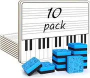 SCRIBBLEDO 10 Pack 11 x 14 Inch Piano Board Dry Erase White Boards Lapboard l Double Sided Music Staff whiteboard for Kids Students, Musicians Music Class Supplies. (10 Erasers Included)