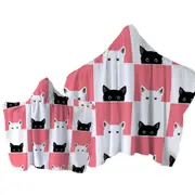 Pink White Panel and Black White Cats Towel with Hood