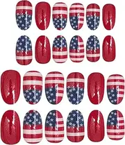 A merican Independence Day Press-On Nail Set, Fake Fingernails Kit, 4th of July, Fit Adhesive Tips, Red White Blue Design, 24 Pieces, Ideal for Parties Events Dates