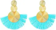 Pressure Earrings European And American Border Ethnic Style Exaggerated Alloy Circle Tassel Earrings Temperament Bohemian Fan Shaped Earrings Female Threader Earrings