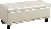 Footstool Change Shoe Bench PU Cushion Bedroom Bed end Stool Rectangular Storage Box Rivet Decoration Bearing Weight 150kg 60x40x42cm Ottomans (Color : Wine red) (Beige)