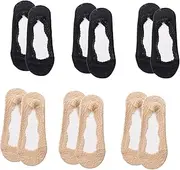 [Zeaicos] Women No Show Socks, 6 Pairs Non Slip Lace Invisible Socks, Liner Socks Lace Boat Socks, Lace Liners Socks Low Cut Boat Shoes for Sneakers High-heel Shoes Flat Shoes, Black, skin tone, One