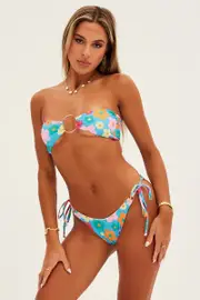 Blue Floral Two Piece Bikini - Size L, Women's Bikini