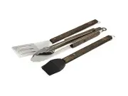 BBQ CHOICE Oak/Stainless Steel Spatula, Basting Brush, Tongs - 3pc Grilling Set