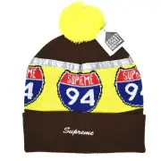 NWT Supreme Interstate 94 Logo Brown Beanie Ribbed Knit Men's DS FW22 AUTHENTIC