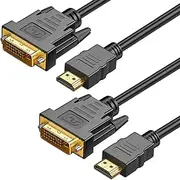 HDMI to DVI Adapter Cable 6ft, 2-Pack Bi-Directional 1080p DVI-D to HDMI Cable Male to Male, HDMI A to DVI-D for Raspberry Pi, Roku, X-Box One, PS3/4/5, Blue-ray, Switch