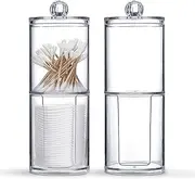 Tavvke 2 Pcs Qtip Holder Dispenser Set, Clear Acrylic Cotton Ball & Swab Storage Canister with Lid, Stackable Bathroom Organizer for Makeup Pads, Floss, and Cotton Balls, Vanity Storage Container