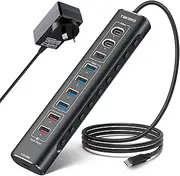 TEKERA 10-Port Powered USB 3.2/USB C Hub 60W with 10Gbps USB-A 3.2, 2 USB-C 3.2, 4 USB 3.0 Data Ports, 1 USB-C PD and 2 USB-A Fast Charging Ports, Aluminum USB Splitter for Laptop/PC, RSH-A10QPD