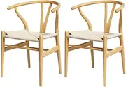 Artiss 2X Dining Chairs Wishbone Chairs Cafe Kitchen Lounge Wooden Rattan Seat
