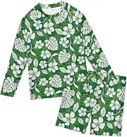 [ZZXXB] Palm Leaf Hibiscus Flower Boys Swimsuit Rash Guard Toddler Kids Long Sleeve Swim Shirt and Trunks