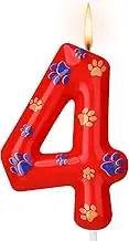 Conelist Number 4 Dog Paw Birthday Candles Dog Patrol Toppers Candles Blue Yellow and Red Numeral Birthday Cake Topper for 4 Year Old Boy Girl Paw Party Decoration Patrol Party Supplies