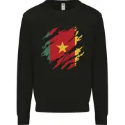 Torn Cameroon Flag Cameroonian Day Football Kids Sweatshirt Jumper