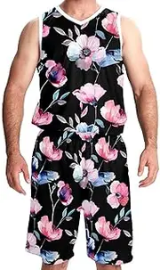 [KQNZT] Basketball Jersey, Jersey Shorts Outfit Set, Mens Basketball Jerseys, Pink Flowers Modern Pattern Floral Vintage