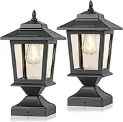 Solar Post Cap Lights,Waterproof Solar Outdoor Light for 4x4 Wooden Posts, Solar Lights with Glass Shade for Deck Fence Patio Post Decor,Matte Black (2 Pack)