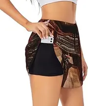 [GaxfjRu] Red Wine Cellar Print Women's Running Shorts High Waisted Running Shorts Pocket Sporty Gym Elastic Short