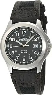[Timex] Men's T40091 Expedition Metal Field Black/Brown Nylon/Leather Strap Watch, Black/Gray/Silver-Tone, Quartz Watch