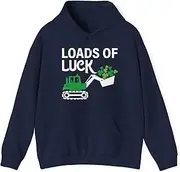 [Sumairah] Funny Load of Luck Bulldozer Shamrock St Patricks Day Hoodie(Navy Blue, Medium)