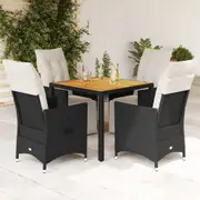 Garden Dining Set with Cushions Table and Chairs Patio Black Poly Rattan vidaXL