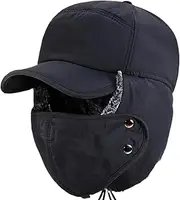 [KAYEF] UltraWarm One Piece Fleece Lining Trapper Hat，Winter Unisex Full coverages Thickened Trapper Hat，Windproof Warm, Black, One Size