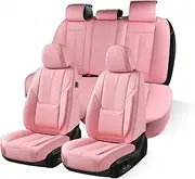 HOMOSTARRY Pink Car Seat Covers, Nappa Leather Car Seat Covers, Waterproof Automotive Seat Covers with Airbag Compatible, Universal Car Seat Protector Fit for Most SUV Sedans Trucks (Pink, Full)