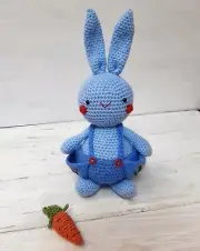 Hand Crochet Blue Rabbit Bunny with Big Pockets Plush Stuffed Toys Gift Ideas