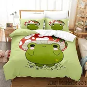 v1635 Bed Sheets Cartoon Cottagecore Frog Mushroom Bedding Set Duvet Cover Bed Set Quilt Cover Pillowcase Comforter king Queen Size Boys Adult 3-Piece