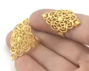 Adjustable Ring Filigree Matte Gold Plated Brass 18mm 7.5US inner size 3299