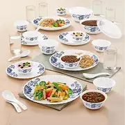 Larah By Borosil Leona Silk Series Opalware Dinner Set with Glasses, 40 Pieces for Family of 6, Microwave & Dishwasher Safe, Bone-Ash Free, Crockery Set for Dining & Gifting, Plates & Bowls, White