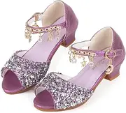 [ChuLian] Girls Dress Shoes Sparkly Princess High Heels Peep Toe Party Wedding Flower Girls Shoes Sandals Toddler Little Big Kid