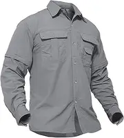 [TACVASEN] Men's Convertible Quick Dry Shirt Short/Long Sleeve Button Up Shirts Breathable UV Protection Solid Shirt