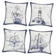 Nautical Sailing Throw Pillow Covers 18 x 18 Inch Set of 4 Sailboat White