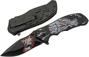 SZCO Supplies 8” White Wolf Decaled Liner Lock Folding Knife with Pocket Clip, White/Black (300548-WH)