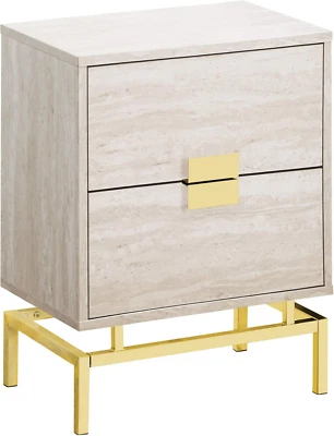 I Accent, End, Night Stand, Side Table, 2 Drawers, 24"H, Marble Look/Gold