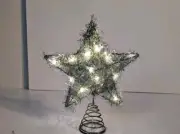 Christmas Tree Star Topper, 9", Silver, LED Light up Decoration w Remote Control