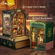 DIY Book Nook Kit Miniature Dollhouse with Light Wooden Bookshelf Booknook Decor