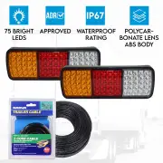 Elinz 2x LED Tail Lights Stop Reverse Turn Indicator 12V Caravan Truck 30M Narva 5 Core Trailer Cable