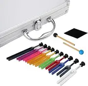 10PCS Solfeggio Tuning Fork Set, Unweighted Tuning Forks Colorful Tuning Fork 432Hz Chakra Music Tuning Fork with Gift Box & 2 Rubber Mallets for Meditation Sound Healing