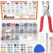 Rustark 808Pcs 10 Colors Snap Button Fastener with Pliers Tool Kit Includes 9.5mm Hollow and Solid Prong Snap Buttons, Snaps Pliers, Punching Tool, Ruler and Sewing Chalk for DIY Sewing Crafting