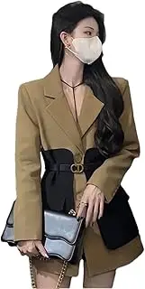 [Generic] Women Blazer Jacket Spring Long Sleeve Color Contrast Stitching Casual Suit Outerwear