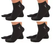 4 Pairs - V-Toe Flip Flop Tabi Big Toe Socks - Black Casual Ankle Split Toe Sock