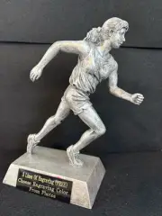8” Silver Sport Track Female Resin On Silver Base Trophy
